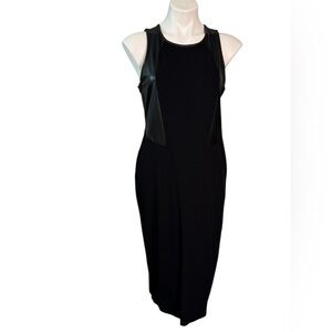 Athleta Black Faux Leather Stretch Sheath Midi Dress Medium